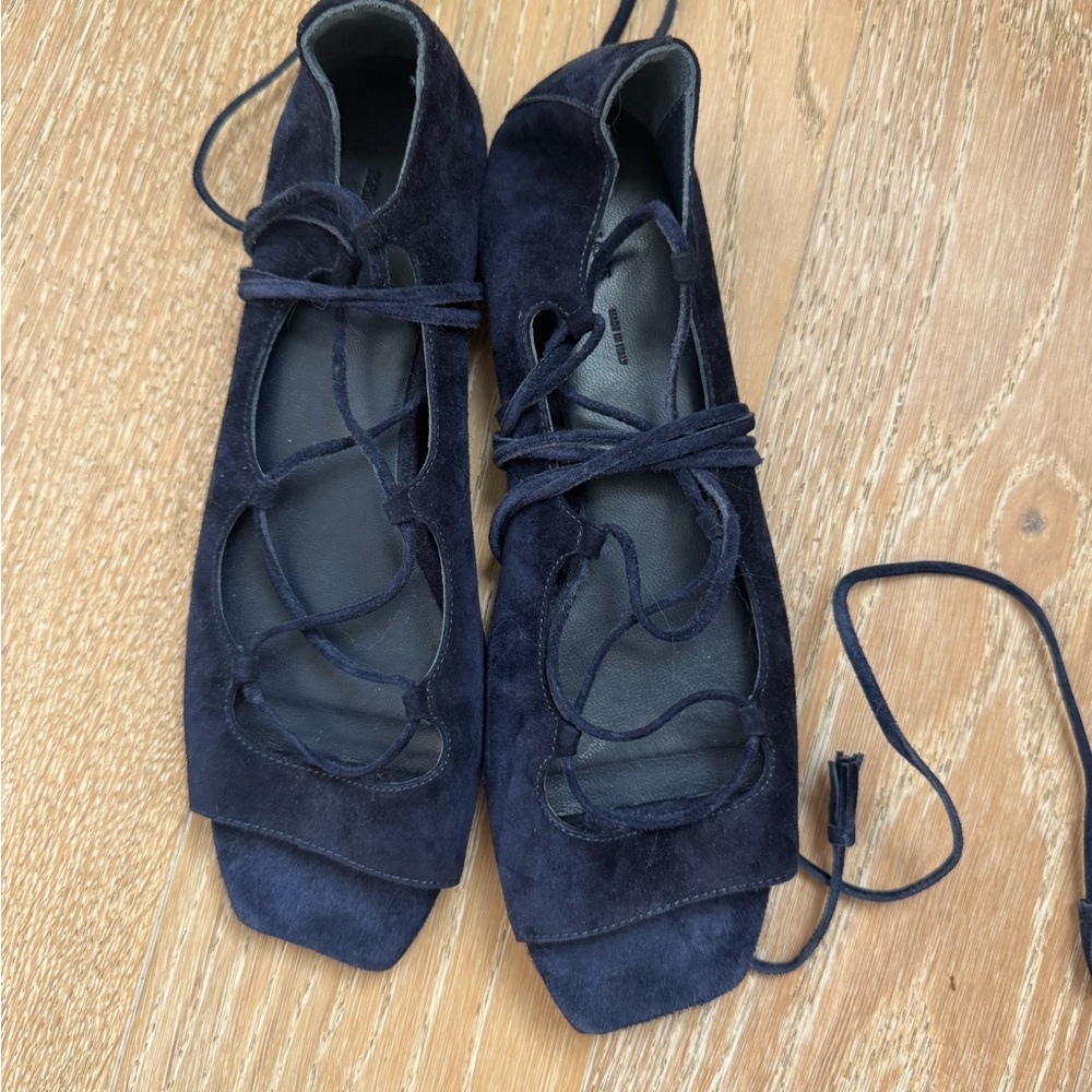 KHAITE Black Suede Lace-Up Sandals